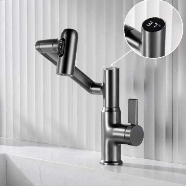 1080 Rotating Splash Filter Robotic Arm Faucet 360 Degree Swivel Extendable 3 Way Multifunctional Digital Display Faucet