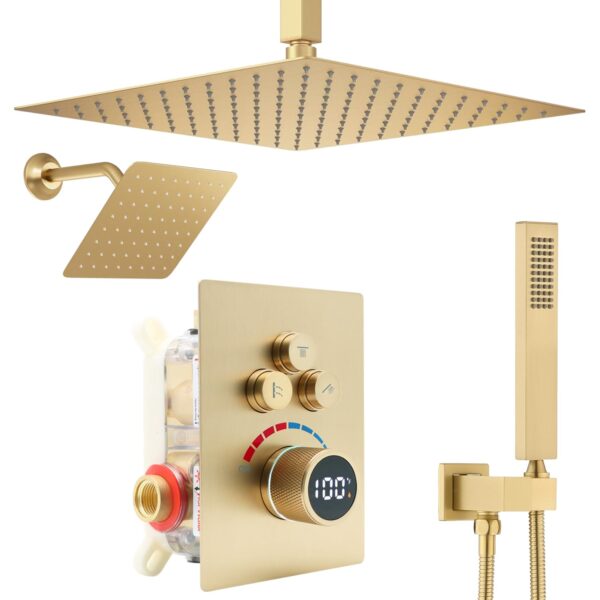 12-Inch 3-Function Rainfall Shower System with Handheld Shower Head Bathroom Faucet Accessory