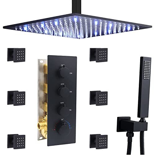 Conjunto completo de chuveiro de teto grande de 12 polegadas em aço inoxidável com jato superior para banheiro.