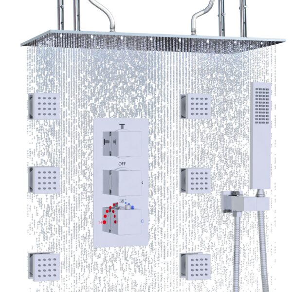 LED Rainfall Shower Multi Shower Head Thermostatic Shower System
