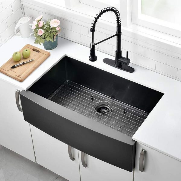 16 Gauge Gunmetal Black Stainless Steel Farmhouse Sink Apron Front Kitchen Sink