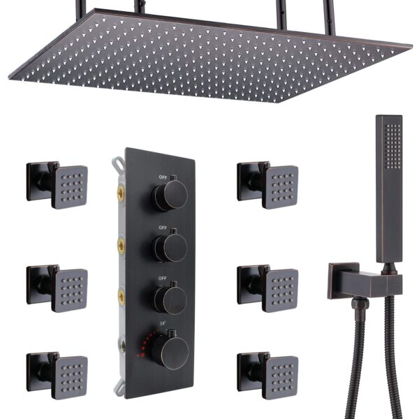 16x32 Inches Luxury Rain Shower System Thermostatic Bathroom Ceiling Mount Stainless Steel Brass Material Free Available Colors