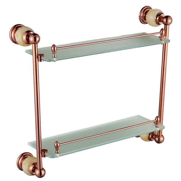 ⁦Bathroom accessories wall solid brass chrome finish with Tempered double layer glass shelf for Bathroom⁩ - الصورة ⁦4⁩