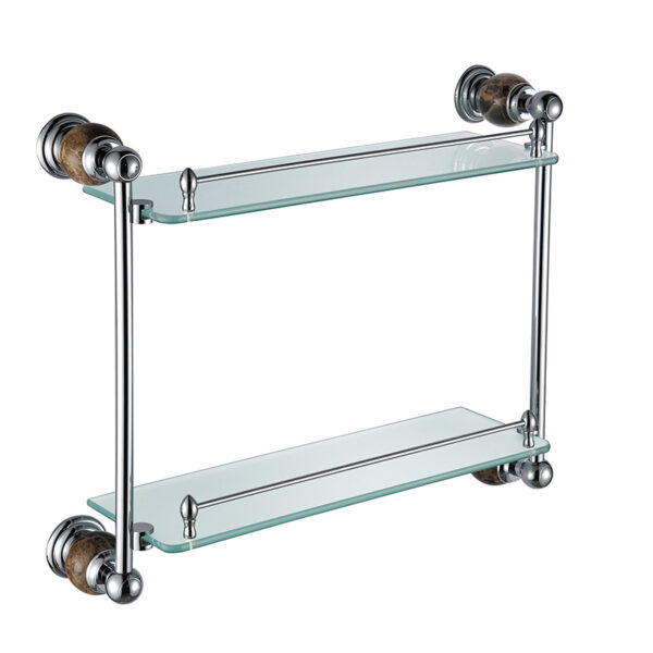 ⁦Bathroom accessories wall solid brass chrome finish with Tempered double layer glass shelf for Bathroom⁩ - الصورة ⁦5⁩