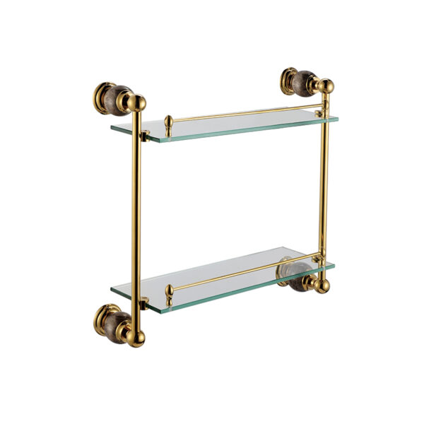 ⁦Bathroom accessories wall solid brass chrome finish with Tempered double layer glass shelf for Bathroom⁩ - الصورة ⁦6⁩