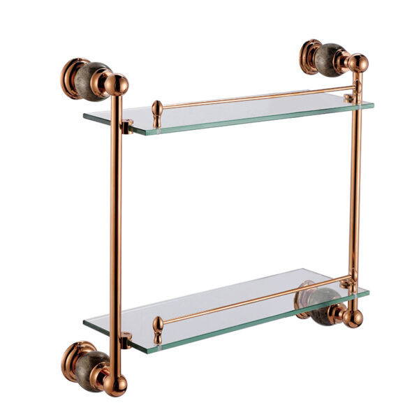⁦Bathroom accessories wall solid brass chrome finish with Tempered double layer glass shelf for Bathroom⁩ - الصورة ⁦7⁩