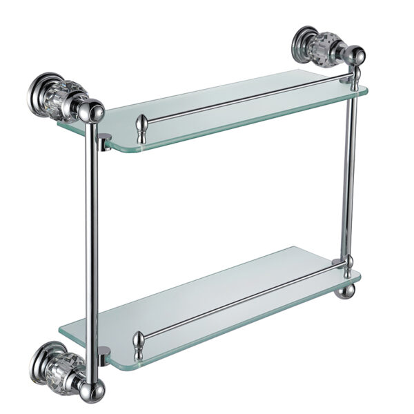 ⁦Bathroom accessories wall solid brass chrome finish with Tempered double layer glass shelf for Bathroom⁩ - الصورة ⁦8⁩