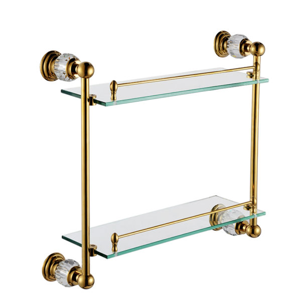 Bathroom accessories wall solid brass chrome finish with Tempered double layer glass shelf for Bathroom 1 2212A