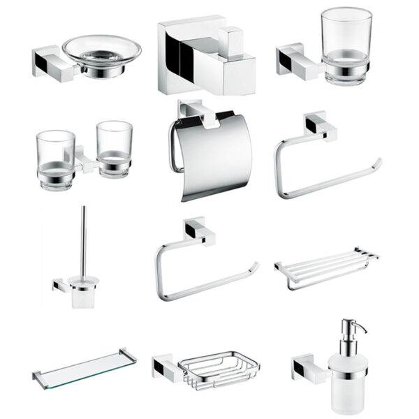 ⁦Modern hardware suit aluminum square brass bathroom toilet bathroom accessories set⁩ - الصورة ⁦5⁩