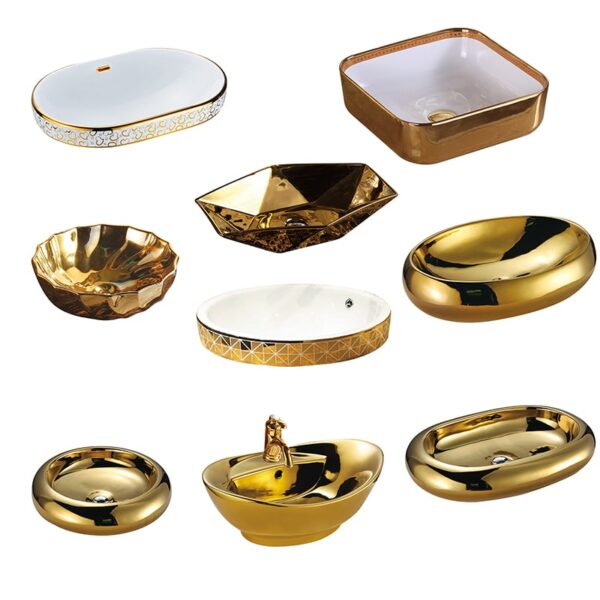 Ceramic Gold Wash Basin Gold Sink Bathroom