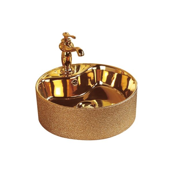 Wash Basin Round Ceramic Bathroom Sink Rose Gold Vanity