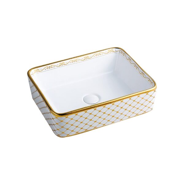 Best Selling Single Hole Square Gold Print Ceramic Bathroom Art Basin