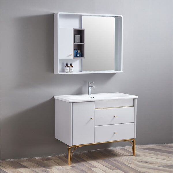 White and Gold Bathroom Vanity Cabinet