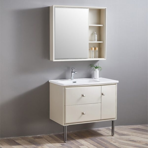 Meuble de salle de bain sur pied de luxe en acier inoxydable