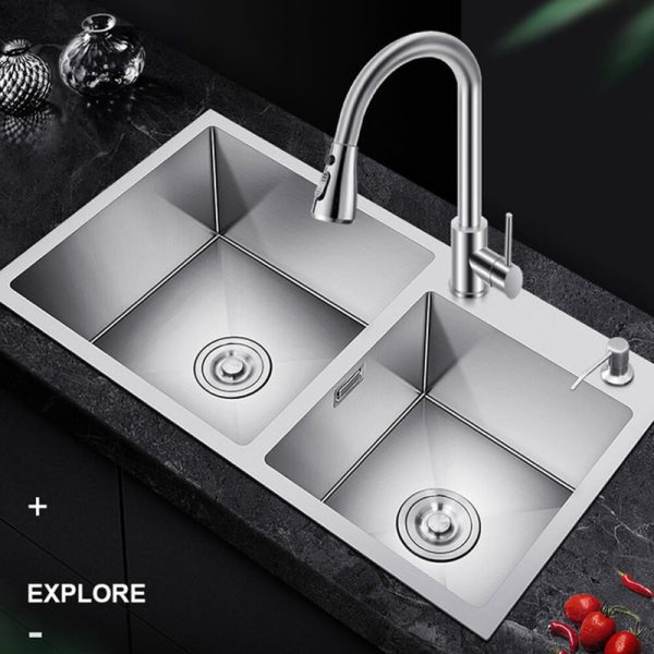 Fregadero de cocina de acero inoxidable de dos senos