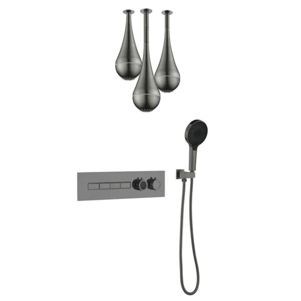 Ceiling Mounted LED Shower Head 4 Functions Luxury Gun Gray Shower Mixer Set for Bathroom