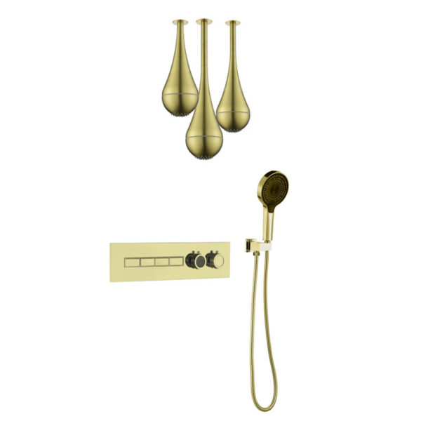 Smart Home Ceiling Mounted LED Shower Head 4 Functions Luxury Gold Shower Mixer Set for Bathroom