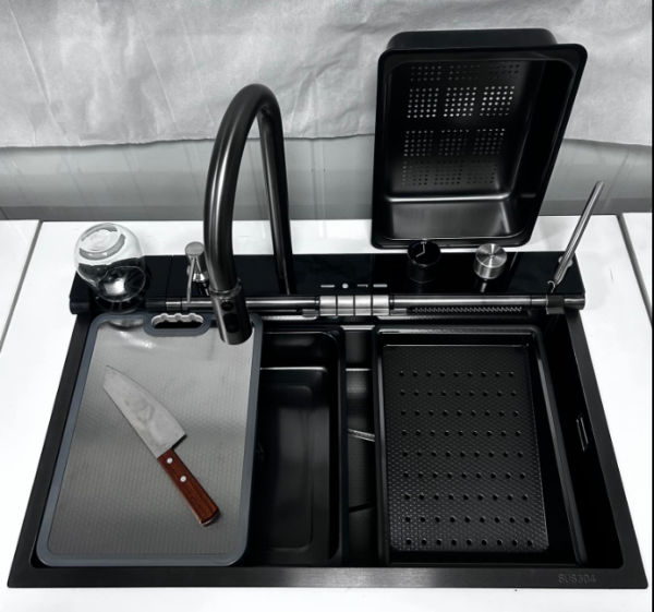 Newest Multifunctional Nano Blue Whale Waterfall Smart Kitchen Sinks Stainless Steel Modern Pull Out Kitchen Sink