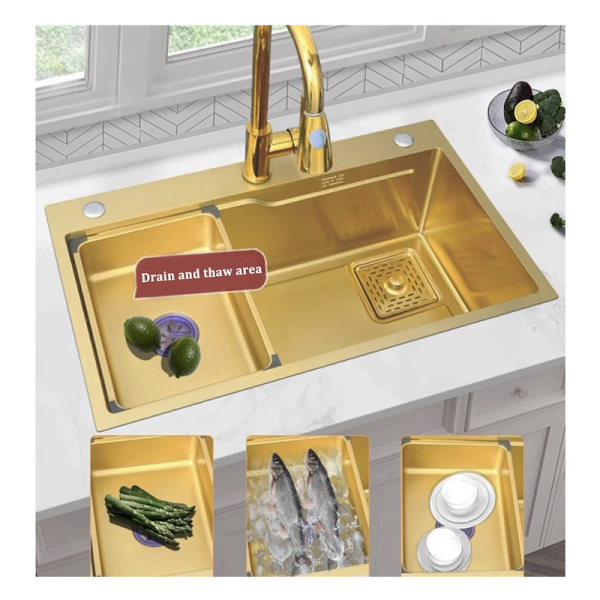Luxury Gold Smart Kitchen Sink Nano Stainless Steel Hand Made Kitchen Sink Waterfall Kitchen Sink