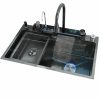 Luxury Kitchen Black Digital Display Large Bowl Sink with Cup Washer and Waterfall Faucet for Hotel Kitchen 2025 Luxury Kitchen Black Digital Display Large 2025 Luxury Kitchen Black Digital Display Large