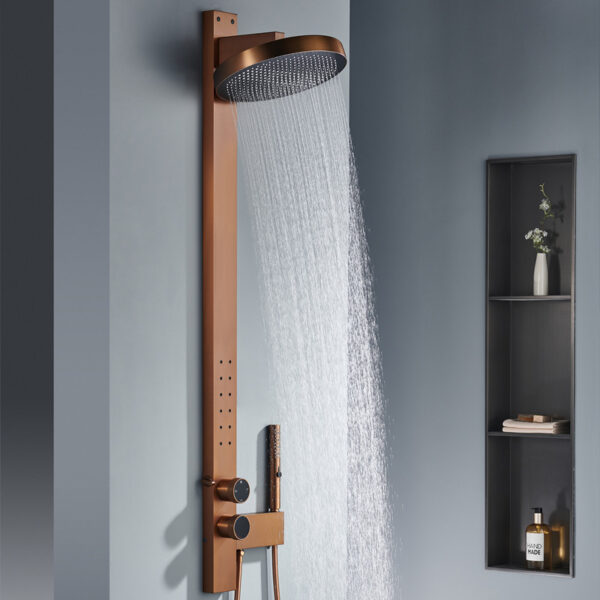 Brass Waterfall Rainfall Shower Set Panel Wall Mounted Multifunctional SPA Rose Gold Shower Set