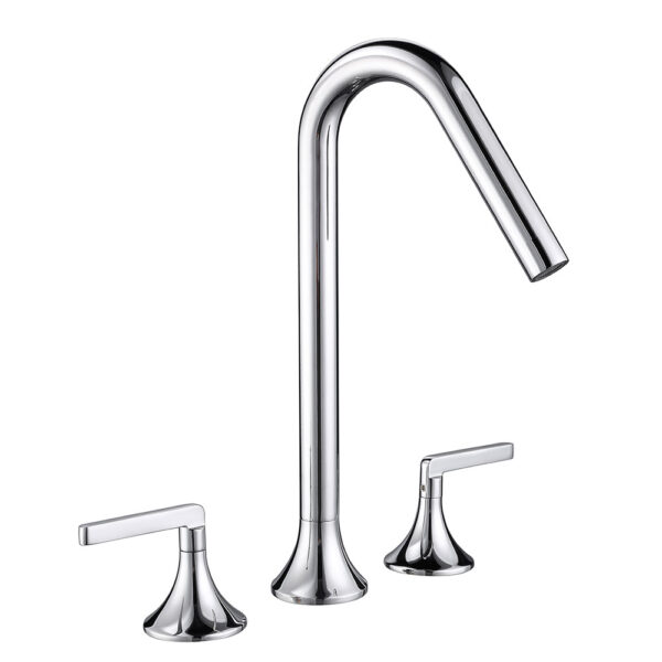 3 Hole Bathroom Curved Spout Deck Mounted Brass Hot and Cold Water Chrome Wash Basin Faucets