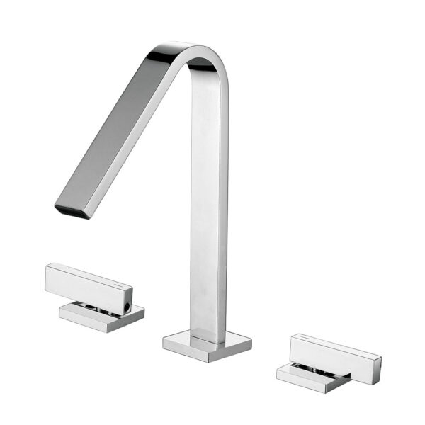 3 Hole Bathroom Curved Spout Wall Mounted Brass Hot and Cold Water Brushed Nickel Wash Basin Faucets