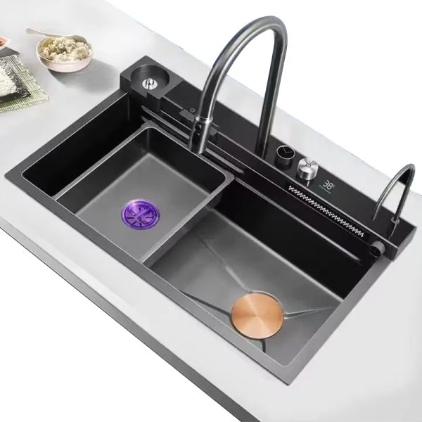 30 Inch Multi-functional Piano Kitchen Sink Stainless Steel Single Bowl Hidden Waterfall Kitchen Sink With Cup Washer and Tray