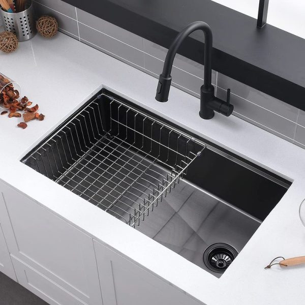 30 Inch Workstation Black Stainless Steel Kitchen Sink Offset Drain Undermount Kitchen Sink