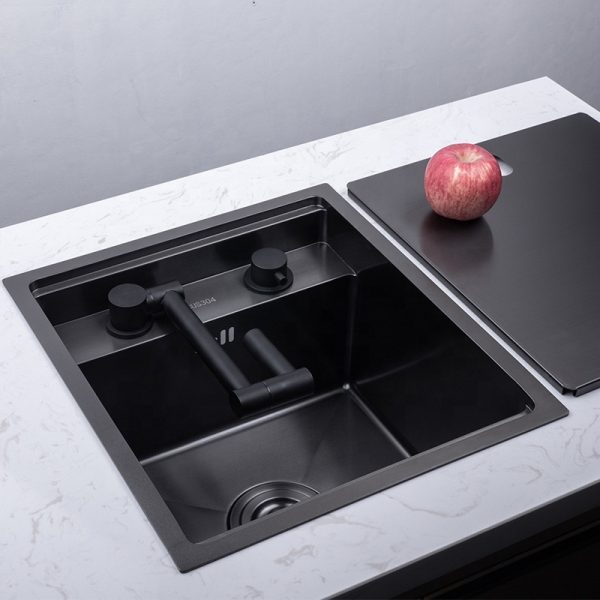 304 Stainless Steel Hidden Kitchen Sink Single Bowl Bar Small Size Concealed Balcony Sink with Folding Faucet