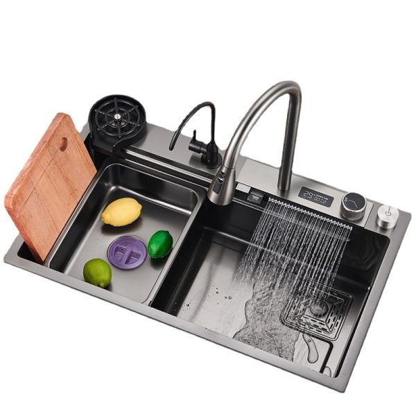 304 Stainless Steel Kitchen Sink Glass Rinser Multifunctional Black Modern Kitchen Sink Stainless Steel Waterfall Kitchen Sink