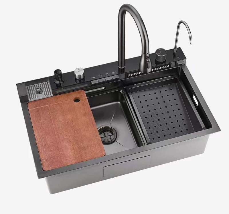 Modern Waterfall Smart Kitchen Sink Handmade Stainless Steel Modern Kitchen Sink 304 Stainless Steel Multifunction Undermount Modern Modern Waterfall Smart Kitchen Sink Handmade Stainless Steel Modern Kitchen Sink