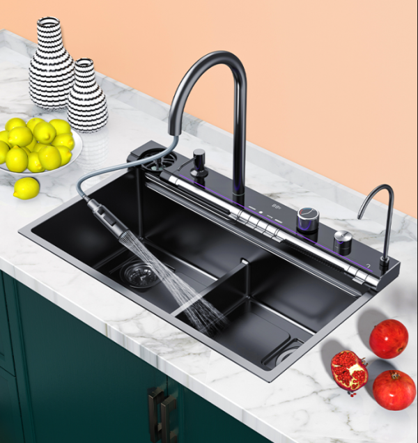 Kitchen Sink Nano Black Kitchen Sink Digital Display Waterfall Kitchen Sink Faucet