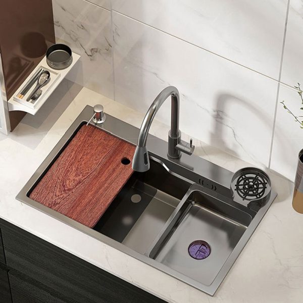Luxury Bar Double Sink Bowl Commercial Gold Black Apron Handmade Steel Kitchen Sink