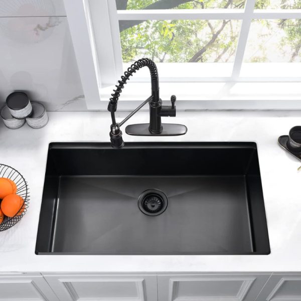 30x19 Black Stainless Steel Undermount Workstation Sink 18 Gauge Single Bowl Kitchen Sink with Accessories