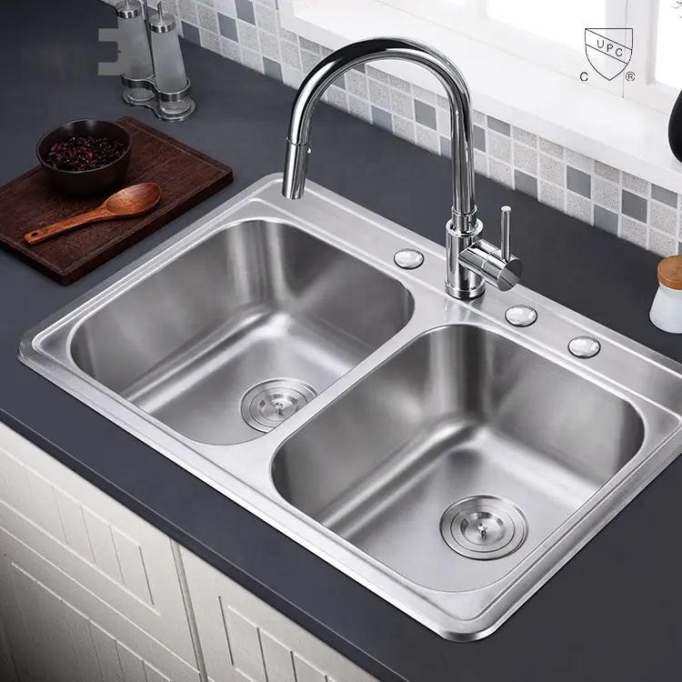 Factory Price Durable Topmount 50/50 Double Bowl 16 Gauge Stainless Steel Kitchen Sink 8456 Factory Price Durable Topmount 50 50 Factory Price Durable Topmount 50/50 Double Bowl 16 Gauge Stainless Steel Kitchen Sink
