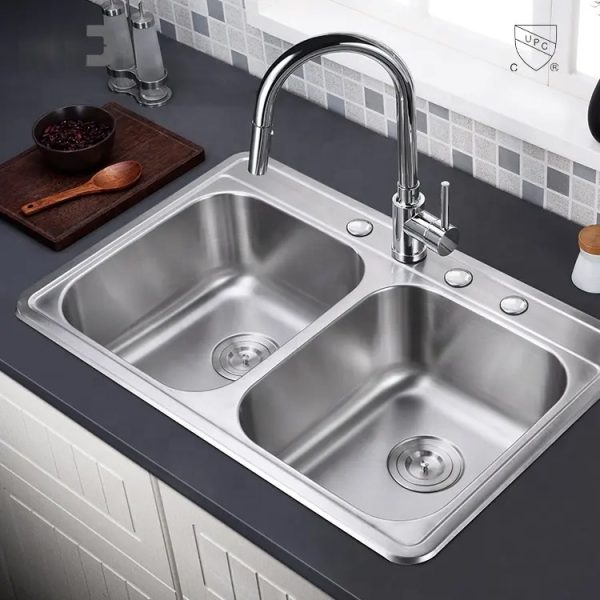 Factory Price Durable Topmount 50/50 Double Bowl 16 Gauge Stainless Steel Kitchen Sink