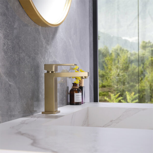 Single Hole Hot Cold Water Supply Brushed Gold Finish Brass Single Handle Basin Tap