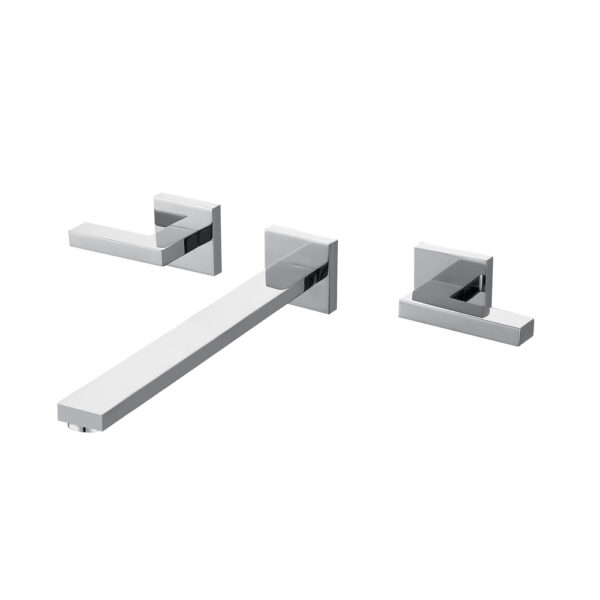 Modern 3-Hole Dual Handle Basin Faucet Wall-Mounted Chrome Brass Basin Mixer Hot Cold Water Tap
