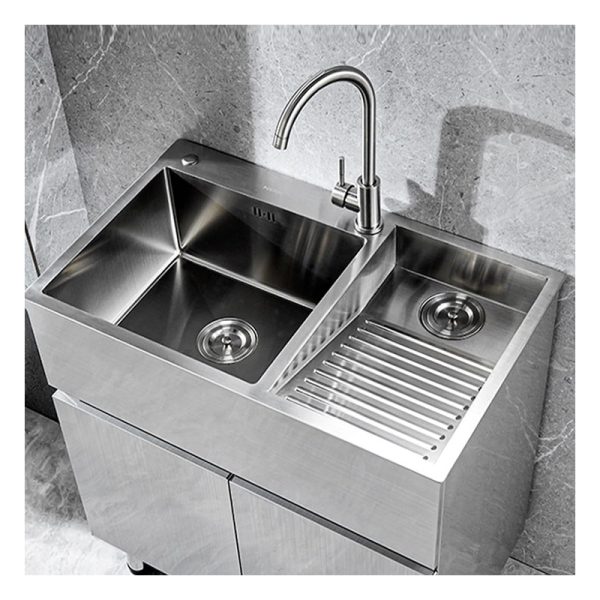 Household Stainless Steel Laundry Sink with Integrated Scrub Board Faucet Large Capacity Basin for Laundry Room Bathroom