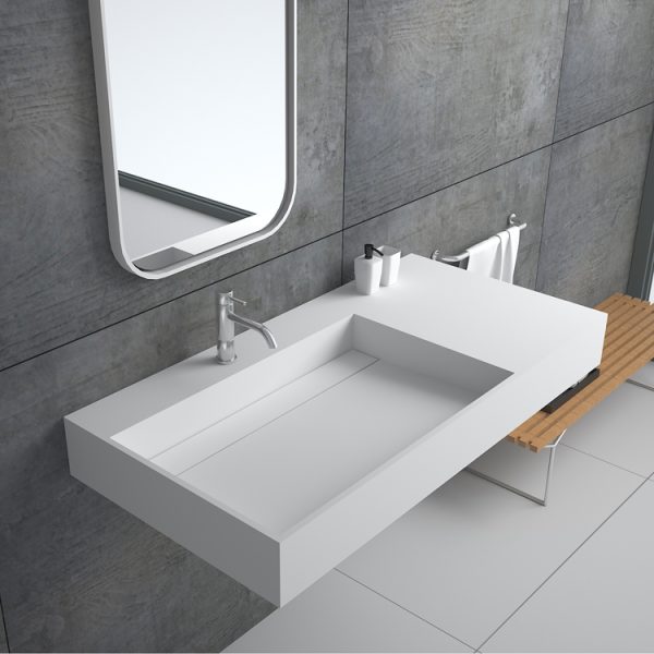 Rectangle Stone Hanging Bathroom Sink , Stone Resin Wash Basin