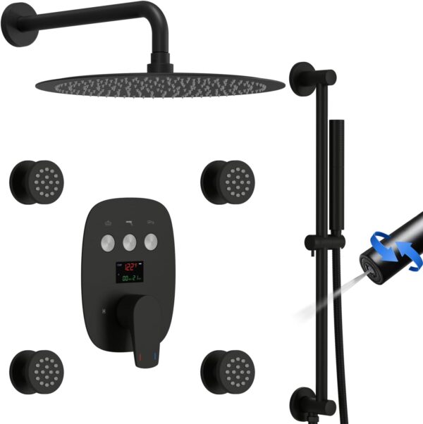 Shower System Ceiling Mounted Rainfall Wall Mounted Matte Black Shower Faucet Set