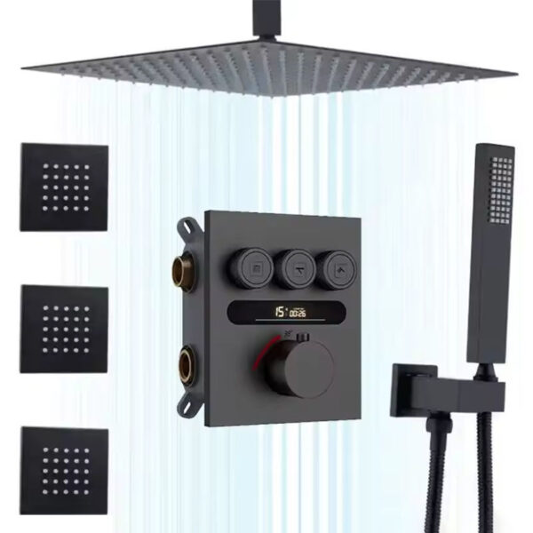 Bathroom Black Thermostatic Mixer Bath Room Constant Temperature Digital Display Shower Set