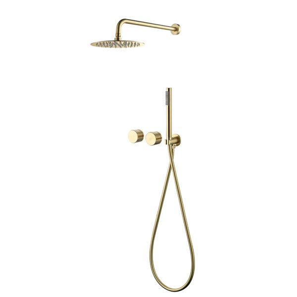 Bathroom Brushed Gold 10 Inch Rain Shower Head  Thermostatic Shower System