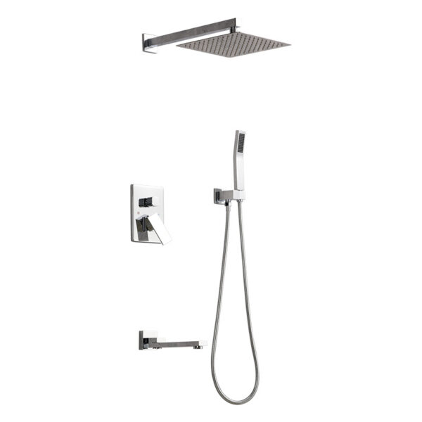Bathroom Concealed Rainfall Shower System Set Single Handle Brushed Nickel Finish Polished Brass Ceramic Valve Core Chrome
