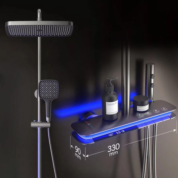 Bathroom Digital Display Gun Gray Piano Keys Wall Mounted Rainfall Bath Shower Faucet Set