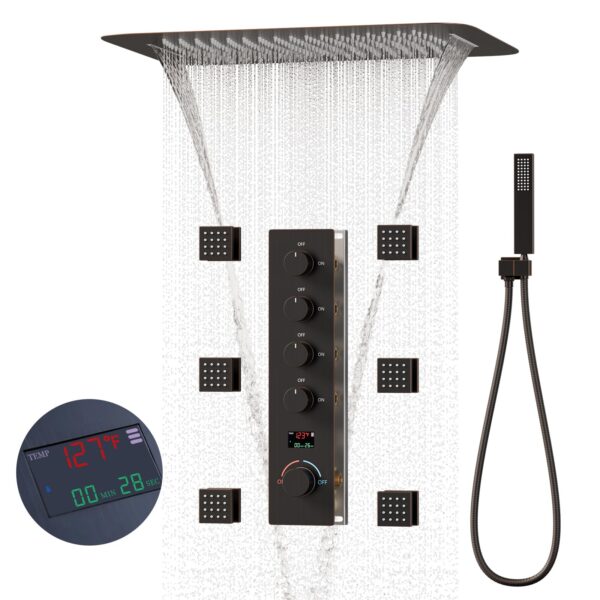 Bathroom Function Rainfall Waterfall Shower Head Digital Display Oil Rubbed Bronze Shower System