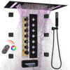 Bathroom LED Thermostatic Black Rain Waterfall Shower