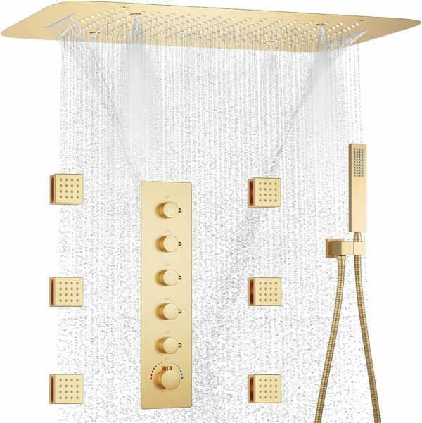 Bathroom Luxury Stainless Steel Shower Mixer Brushed Gold 5 Function Wall Concealed Combo Shower Set