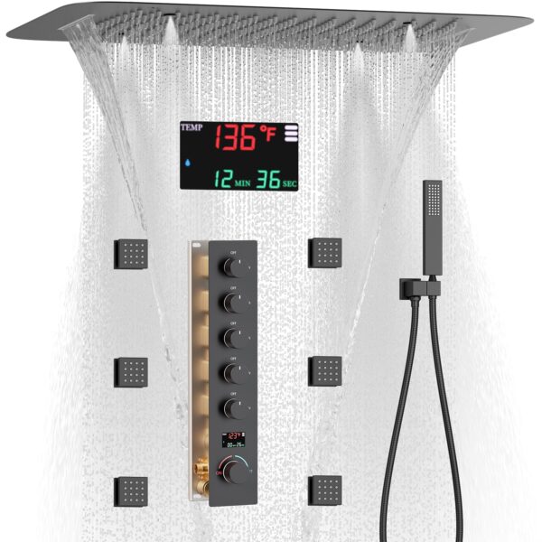Bathroom Matte Black 16 X 24 Inch Temperature Digital Display Shower System